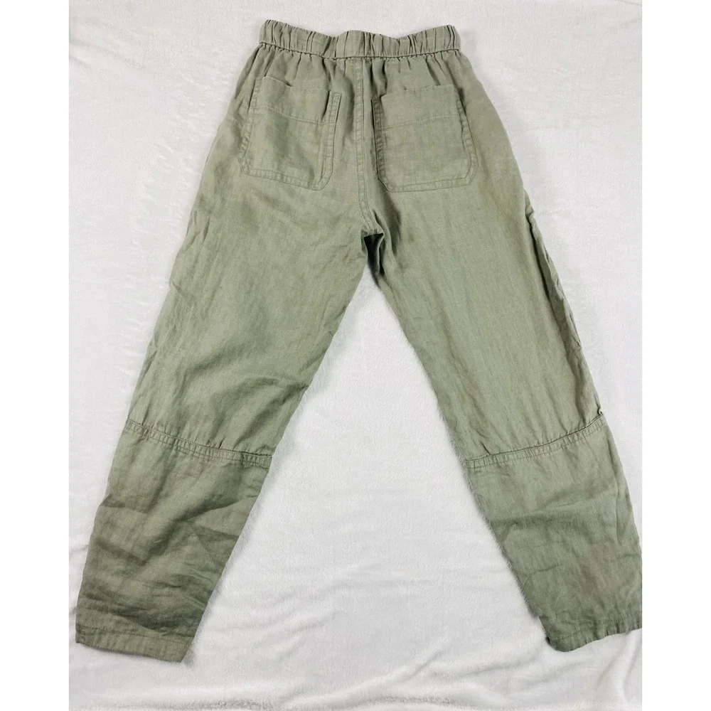 Everlane The Linen Pull-On Barrel Pant XS Seagrass Green Elastic Waist Coastal
